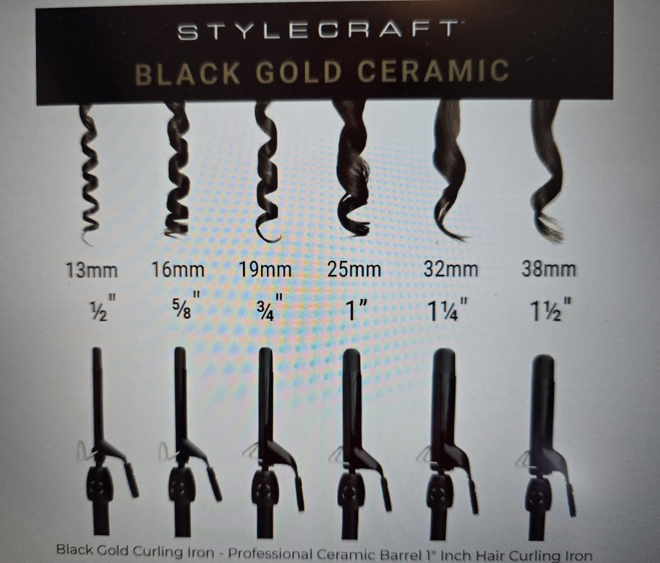 StyleCraft Black Gold Ceramic Stay-Temp Professional Curling Iron - Buy1, Get 1 Free
